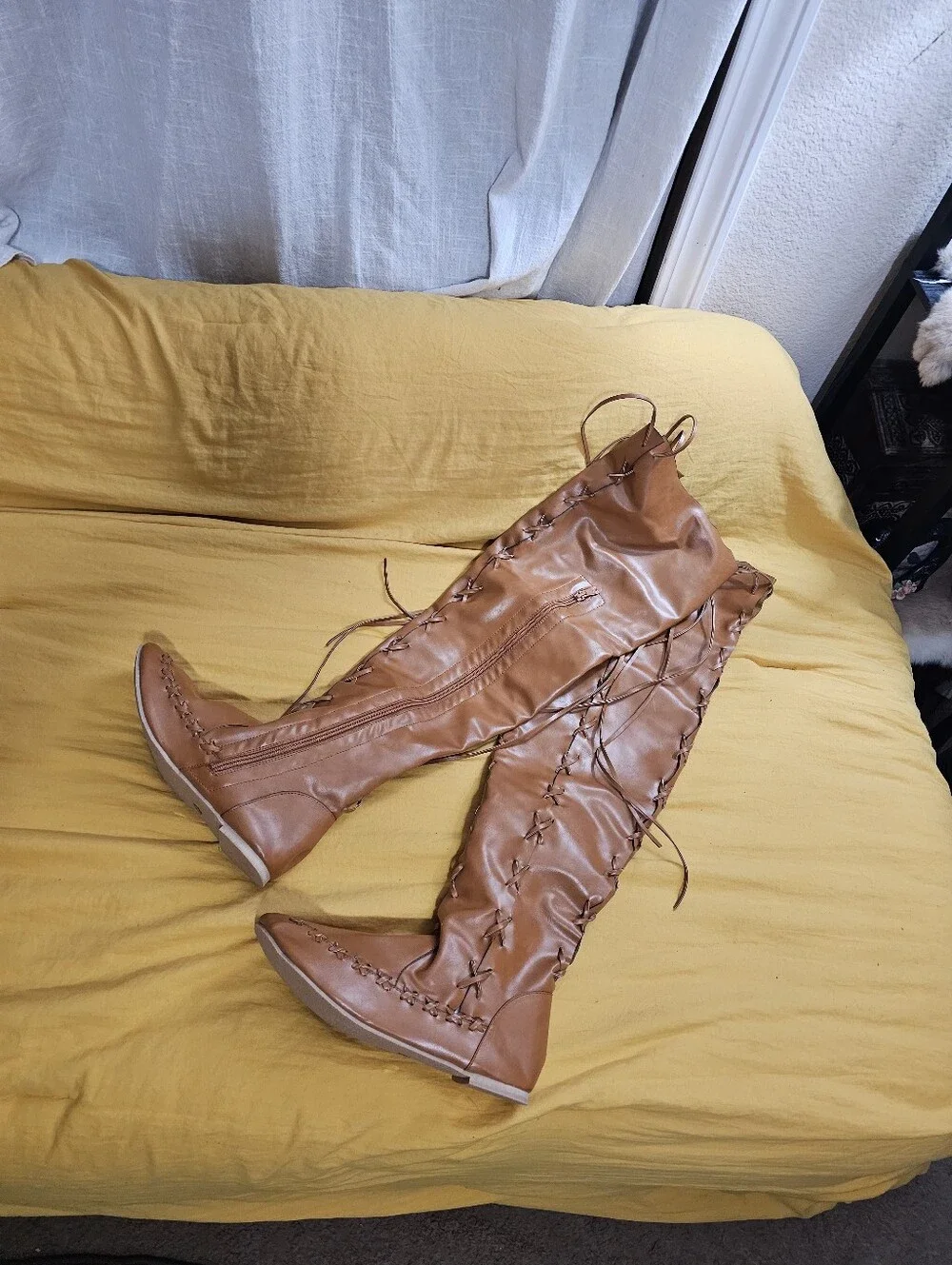 Tall Lace-Up Women's Over-The-Knee Boots - Tan Size EU 41